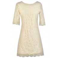 Beige Lace Sheath Dress, Rehearsal Dinner Dress, Bridal Shower Dress