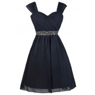 Navy Embellished Party Homecoming Bridesmaid Dress