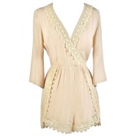 Cute Summer Romper, Beige Lace Romper, Online Boutique Romper