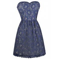 Blue Strapless Lace Dress, Cute Summer Dress, Online Boutique Dress