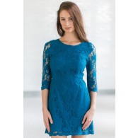 Turquoise Blue Lace Open Back Cocktail Party Dress