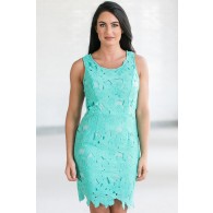Mary Oversized Floral Lace Sheath Dress in Aqua