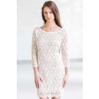 Cute Beige Lace Rehearsal Dinner Dress