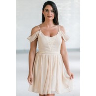 Erica Lace Panel Off Shoulder Dress in Cream