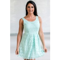 Cute Blue Mint Lace A-line Dress, Mint Lace Party Dress, Mint Lace Bridesmaid Dress