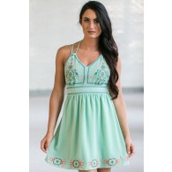 Cute Mint Dress, Mint Summer Dress, Online Boutique Dress, Embroidered Mint Dress