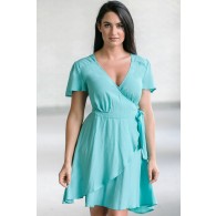 Aqua Blue Wrap Dress, Cute Summer Dress, Aqua Party Dress