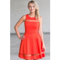 Sweet Orange Mesh Detail Fit and Flare Dress