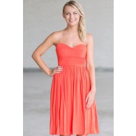 Rosalee Strapless Midi Dress in Orange Coral