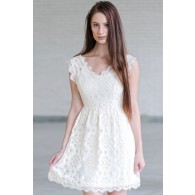 Cream Lace A-Line Dress, Cute Cream Dress, Cream Bridal Shower Dress