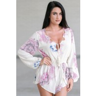 Watercolor Floral Print Romper, Cute Summer Romper, Pink Floral Swimwear Cover-up