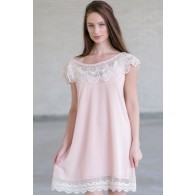 Blush Pink and Ivory Lace Dress, Blush Pink Flowy Dress, Cute Summer Dress