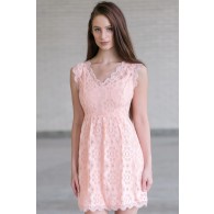 Cute Pink Dress, Pink Lace A-Line Dress, Pink Bridesmaid Dress Online