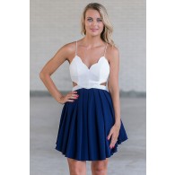 Cute White and Navy Juniors Dress Online, Navy Summer Party Dress