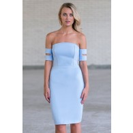 Pale Blue Off Shoulder Bodycon Dress, Sky Blue Cocktail Dress, Juniors Dress Online