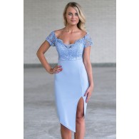 Periwinkle Lace Cocktail Dress, Cute Online Boutique Juniors Dress, Blue Party Dress