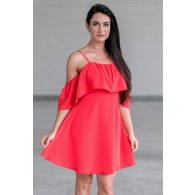 Red Off Shoulder Ruffle Dress, Cute Red Party Dress Online