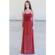 Rust Red Lace Maxi Dress, Cute Summer Maxi Dress Online