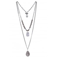 Silver Layered Necklace, Cute Boho Hippie Pendant