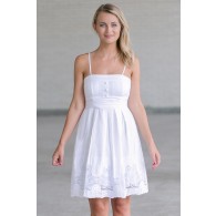 White A-Line Sundress, Cute Summer Dress, White Embroidered Dress