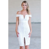 Off White Lace Pencil Dress, Cute Cocktail Dress