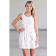 White Lace A-Line Dress, Cute Rehearsal Dinner Dress, Bridal Shower Dress