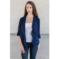 Navy Chiffon Jacket, Cute Navy Blazer