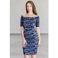 Navy lace pencil dress, navy cocktail dress