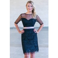 Black Lace Sheath Dress, Cute Black Lace Cocktail Dress