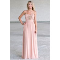 Blush pink and gold embroidered maxi dress, Cute formal dress