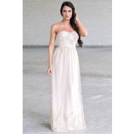 Ivory and Gold Maxi Prom Dress, Cute Formal Dress