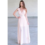 Pink Peach Maxi Dress, Embellished Maxi Bridesmaid Dress