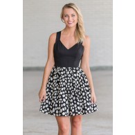 On The Spot Bow Back Black and Ivory Party Dress