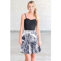 Ink Blot Test Printed Black and Ivory Dress