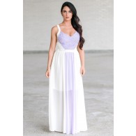 In The Center Lace and Chiffon Dress in Lilac/Cream