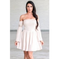 Cute Cream Blush Off the Shoulder Fall Boho Festival Dress