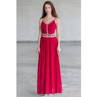 Midnight in Marrakech Embellished Maxi Dress in Wine Red