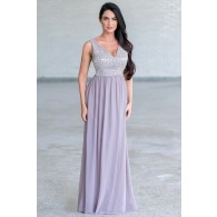 Bold and Beaded Maxi Dress in Pale Lavender Grey