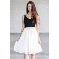 Bow With Me Black and Ivory A-Line Midi Dress