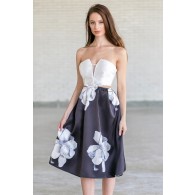 Rose Romance Black and Ivory Cutout Midi Dress