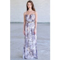 Overcast Floral Print Chiffon Belted Designer Maxi Dress