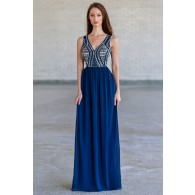 Bold and Beaded Maxi Dress in Navy