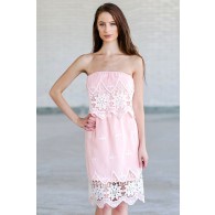 Flower Patch Embroidered Strapless Dress in Pink