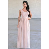 All In The Details Pearl Beaded Maxi Dress in Pale Pink