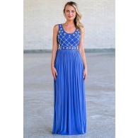 Blue Pearl Maxi Formal Prom Dress