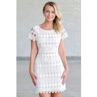 White and Beige Lace Rehearsal Dinner Bridal Shower Dress