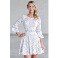 White Lace Bell Sleeve Festival Boho Dress