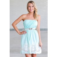 Beachside Stroll Belted Embroidered Dress in Mint