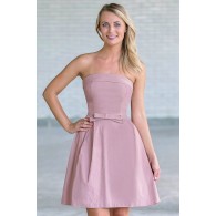 Can't Hardly Wait Strapless Bow Front Dress in Blush