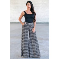 Black Printed Palazzo Pants, Cute Pants